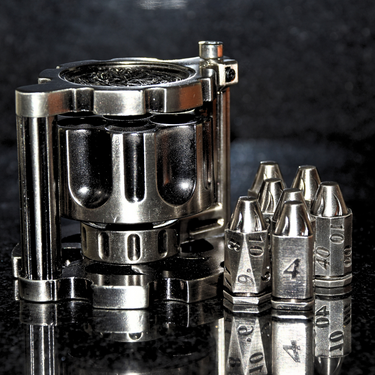 Metal Silver Revolver Bullet Dice Set