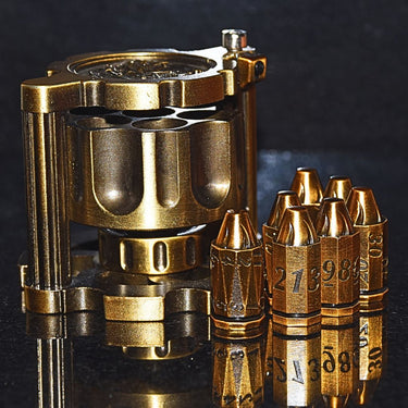 Metal Gold Revolver Bullet Dice Set